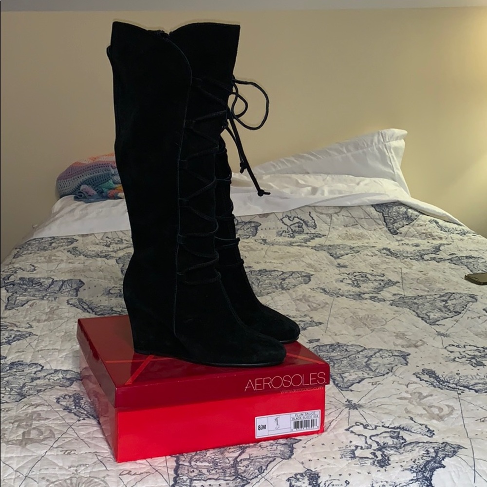 Black Suede Aerosole Wedge Boot